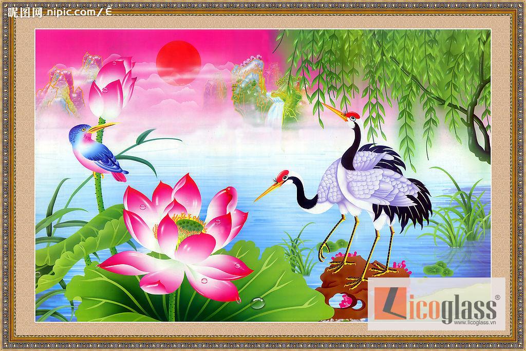 Bộ tranh kính tứ quý mẫu đơn - sen - cúc – đào trang trí nhà đẹp