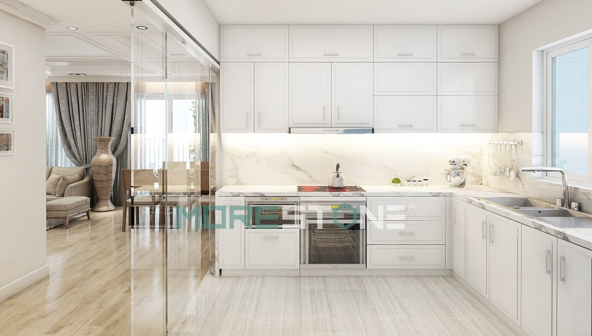 Đá trắng vân mây có độ cứng cao, chịu nhiệt tốt Nội thất phòng bếp