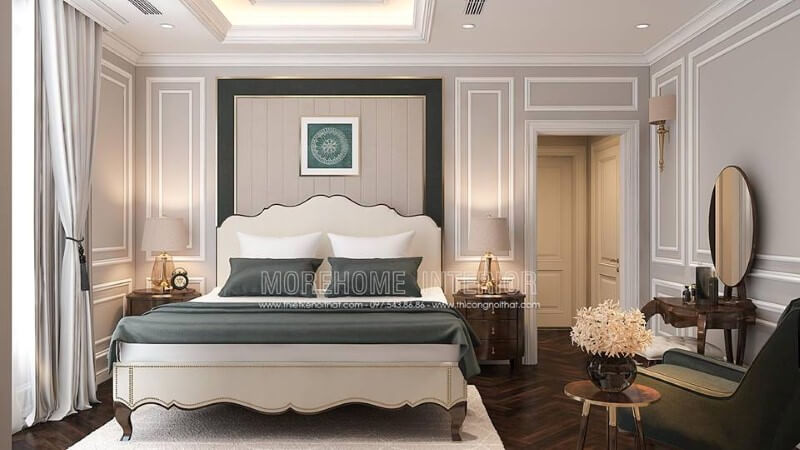 Thiết kế nội thất phòng ngủ tân cổ điển sang trọng, quý phái. Thiết kế phòng ngủ biệt thự