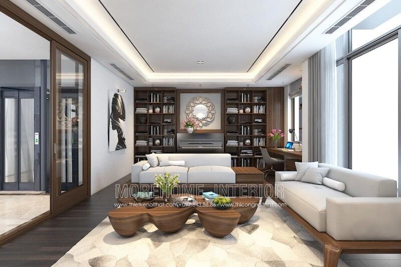 Thiết kế bàn trà gỗ óc chó cao câp mang đến điểm ấn sang trọng cho phòng khách.