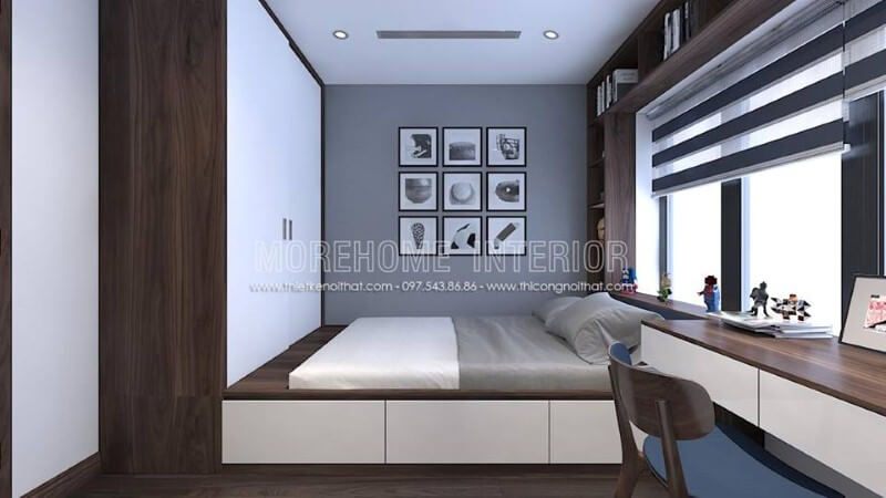 Tủ quần áo liền giường vân gỗ óc chó đẹp sang trọng.