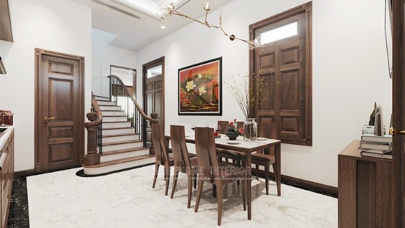 Không gian nội thất phòng ăn hiện đại bằng gỗ tự nhiên cao cấp mà sang trọng cho nhà biệt thự
