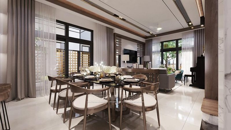 Mẫu bàn ăn gỗ óc chó cao cấp dành cho gia đình 8 thành viên