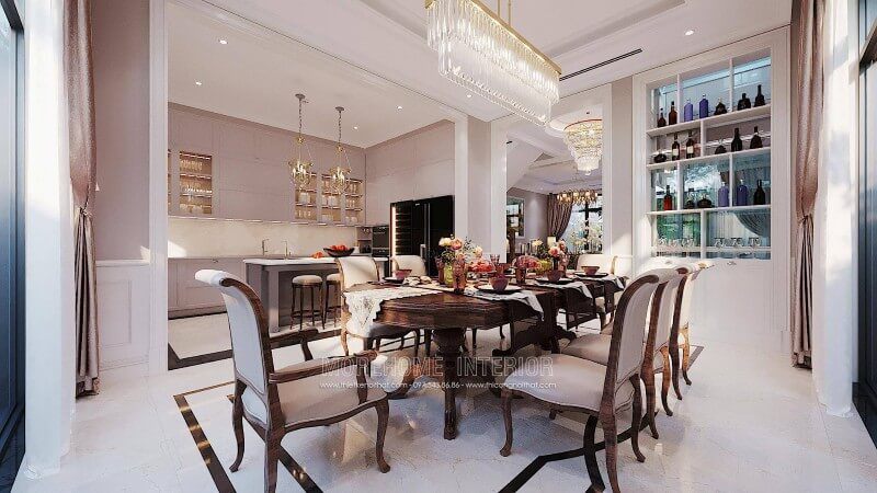 Bàn ăn gỗ óc chó cao cấp phong cách tân cổ điển đẹp sang trọng